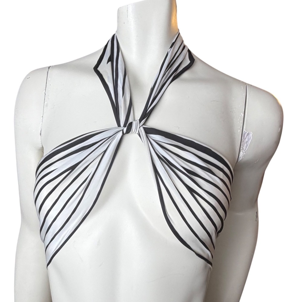 Vintage Usna Scarf Geometric‎ Stripe Black White Mod Parisian Retro Quiet Luxury